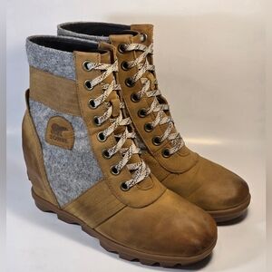 Sorel Women's 10 PDX Lace up Hidden Wedge Heel Lexie Elk Tan Brown Grey  Boots